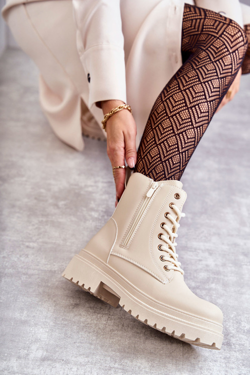 Жіночі теплі шкіряні чоботи Dorchen світло-бежеві