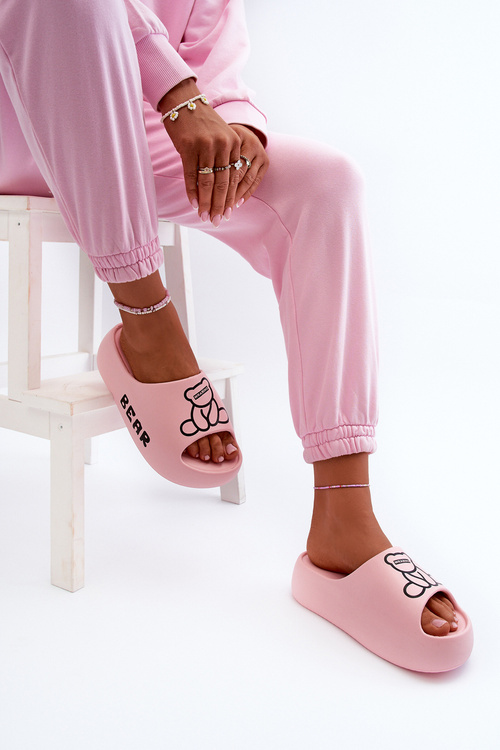 Жіночі пінопластові шорти на масивній підошві з ведмедиком рожевої ламіри