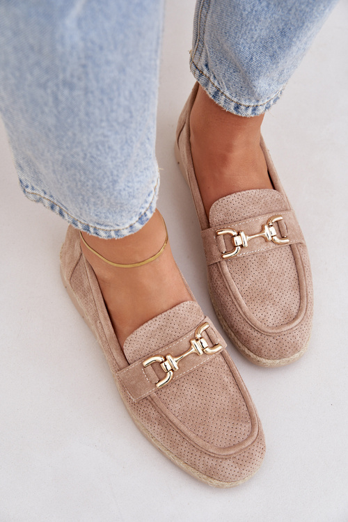 Перфораційні Мокасини З Золотим Деталлю І Ютою Плетінням Бежеві Lainer