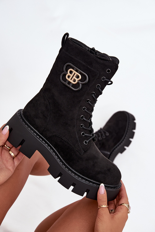 Теплі жіночі робочі чоботи з оздобленням чорні Melisse