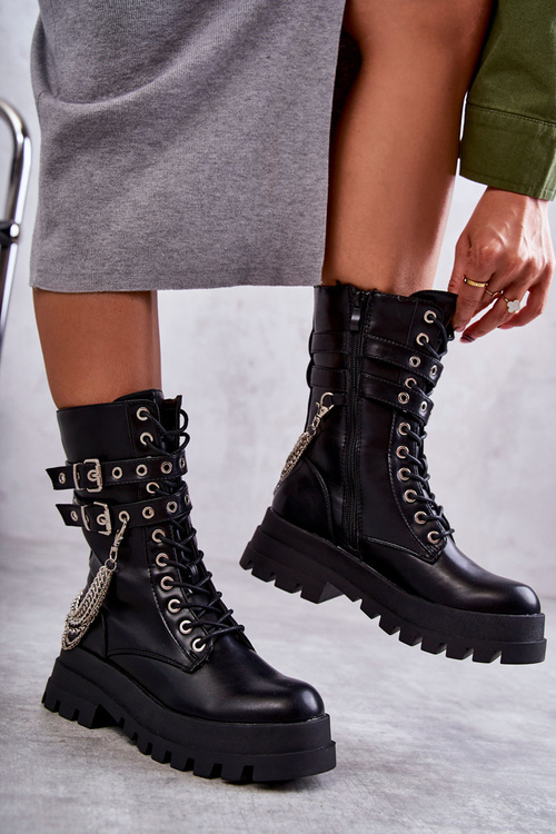 Високі робочі черевики з ланцюжком Чорні Montero