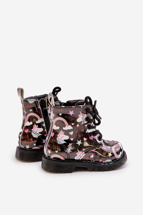 Чоботи дитячі утеплені на блискавці єдинороги чорні Тіптоп