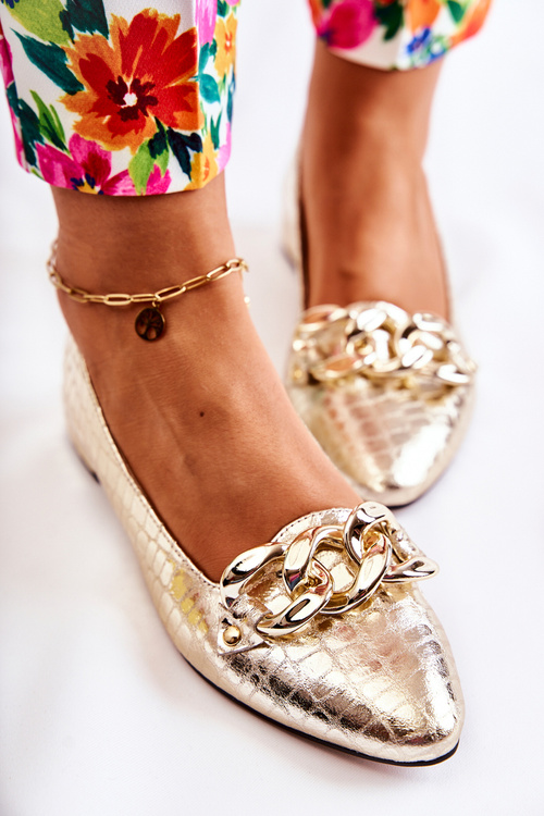 Шкіряні лаковані човники зі зміїної шкіри, золото Elissabeth