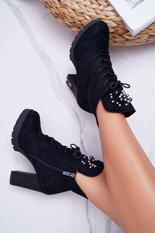 Жіночі чоботи на шпильці на платформі замшеві чорні Fieste