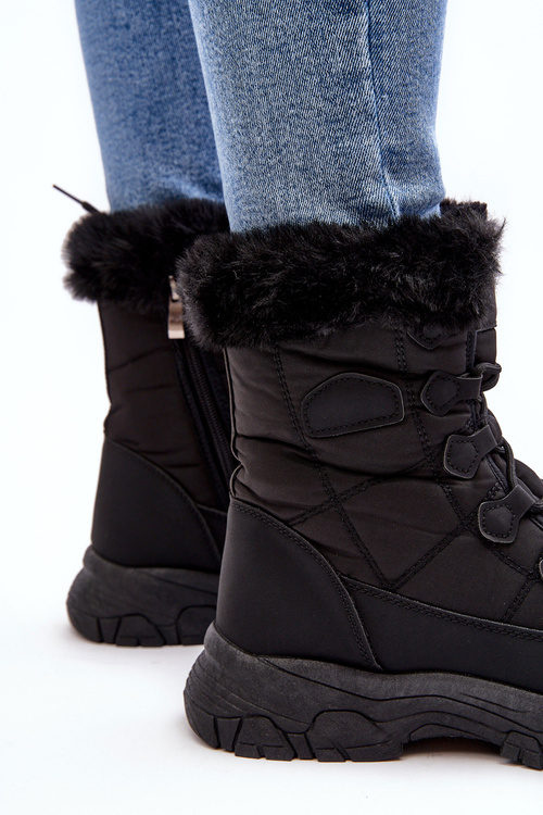 Жіночі зимові черевики зі штучним хутром на блискавці чорні Vittora