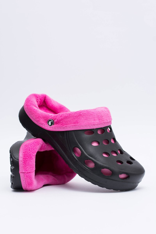 Жіночі шльопанці утеплені чорно-рожеві Kroks EVA