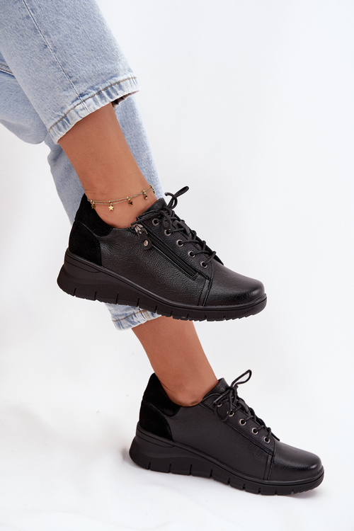 Шкіряне жіноче взуття на платформі Vinceza 39964 Чорне