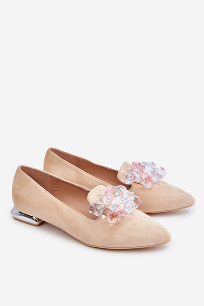 Жіночі лофери на плоскій підошві з прикрасами бежеві Sloane