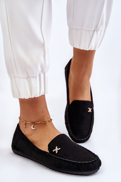 Жіночі замшеві лофери з прикрасами Чорні Leah