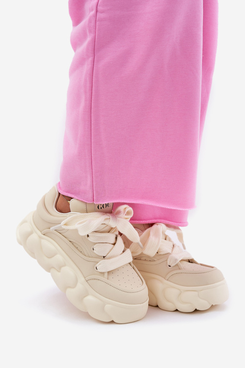 Жіночі Шкіряні Кросівки На Масивній Платформі GOE RR2N4043 Бежеві