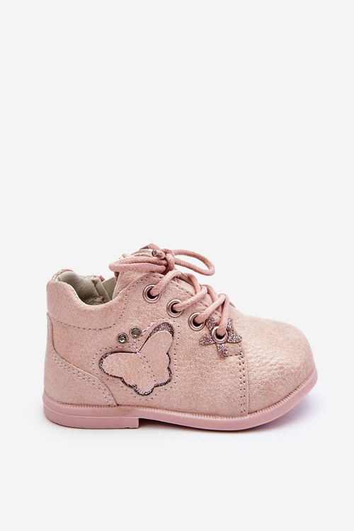Шкіряні чоботи на шнурівці з метеликом, рожеві Avi