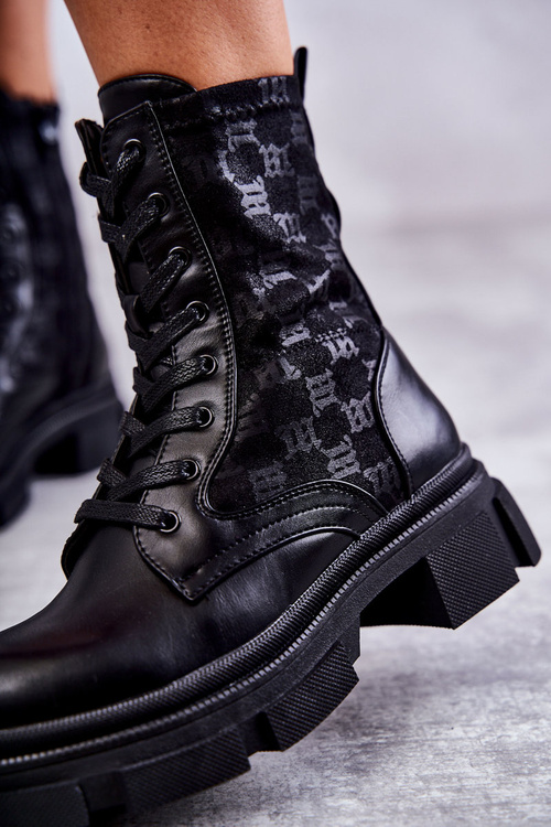 Високі жіночі чоботи на зав'язках чорні верлон