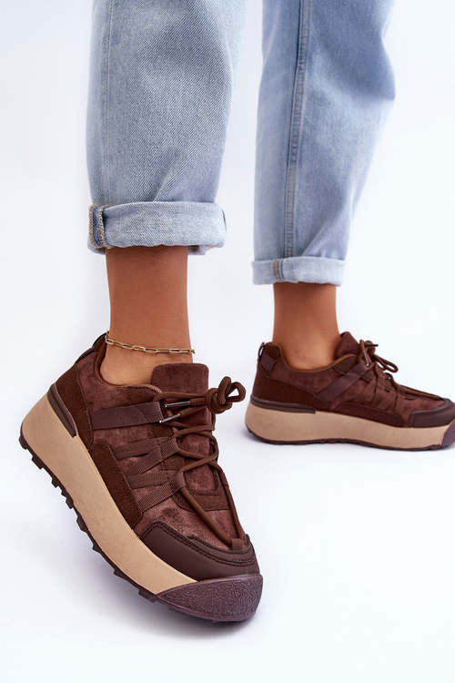 Жіноче замшеве спортивне взуття на платформі коричневого кольору Rohan