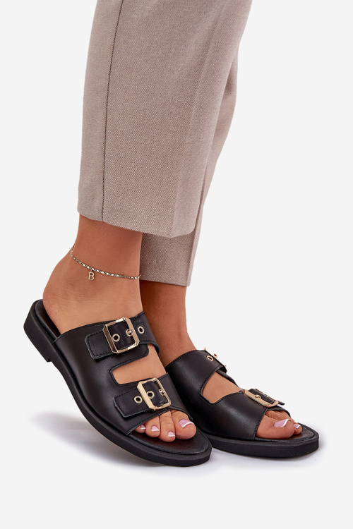 Шкіряні Плоскі Сандалі З Пряжками Zazoo 3020 Чорні