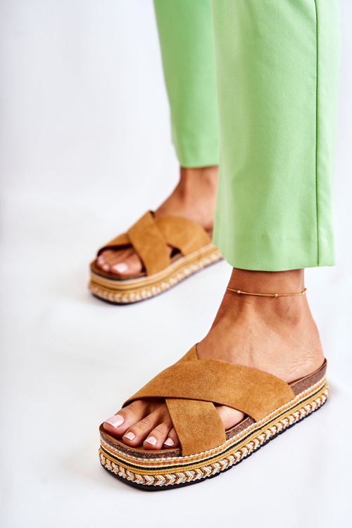 Жіночі замшеві тапочки на платформі Camel Jossie