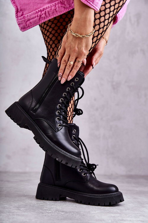 Чоботи шкіряні теплі Робочі пов'язані Чорна Марія