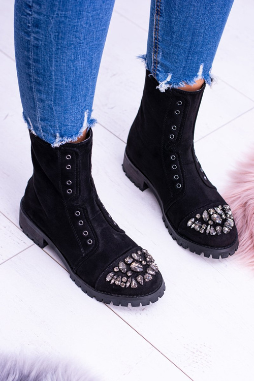 Лу Бу | Чорні жіночі ботильйони Zirconia Suede Carrie