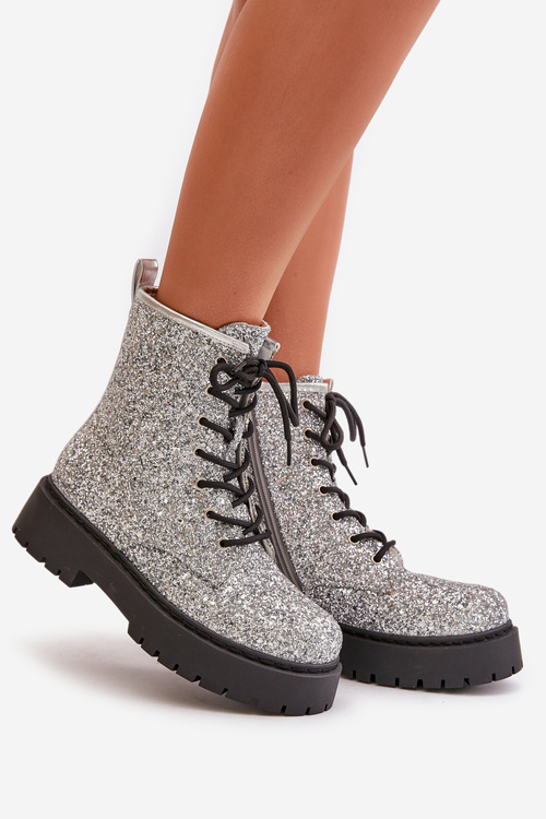 Ботильйони утеплені робочі жіночі прикрашені блискітками сріблястого ліатеїну