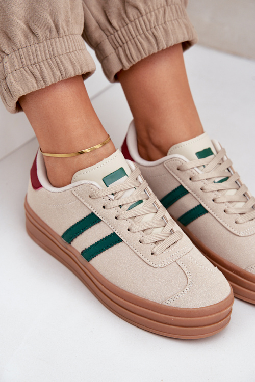 Жіночі кросівки на платформі бежево-зеленого кольору Egelia