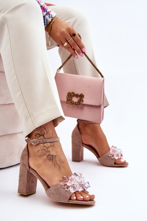 Елегантні босоніжки на високому каблуці з кристалами Темно-бежевий Cameron