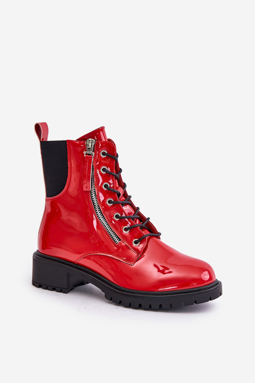Лаковані робочі черевики із застібкою-блискавкою, утеплені червоного кольору Ravanthia