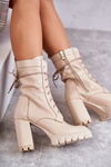 Жіночі шкіряні чоботи на платформі бежеві Edna