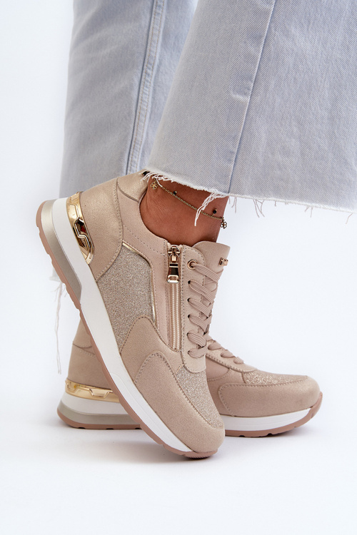 Жіночі кросівки з паєтками і блискавкою INBLU IN000365 Бежеві
