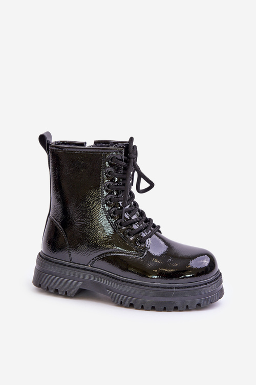Черевики для дівчинки утеплені лаковані на блискавці чорні Novita