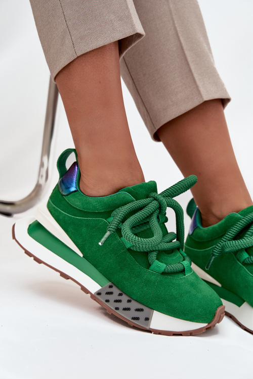 Замшеві жіночі кросівки на платформі з товстим шнурівкою Artiker 55C0136 зелені