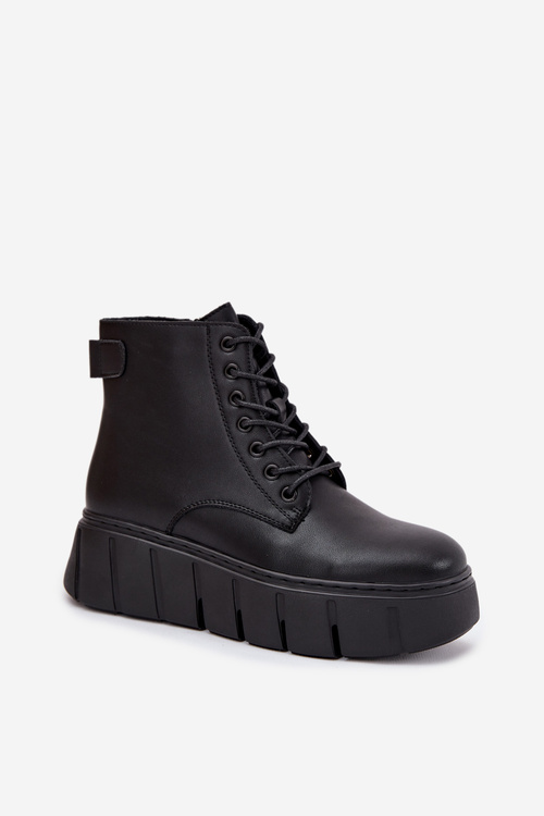 Шкіряні утеплені жіночі чоботи на платформі Vinceza 66803 Чорні