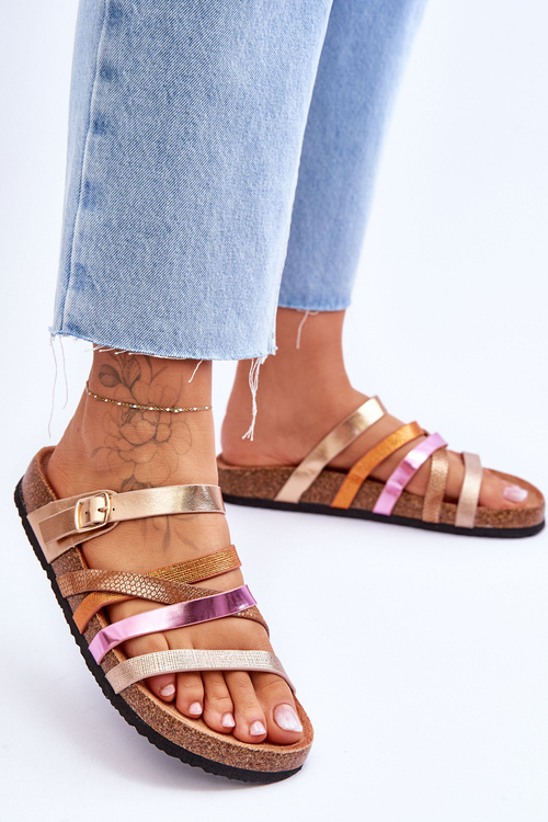 Жіночі тапочки на платформі в смужку Gold Clover