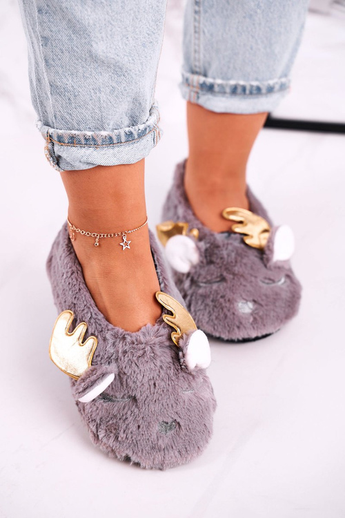 Різдвяні утеплені пухнасті тапочки сірі дзвіночки