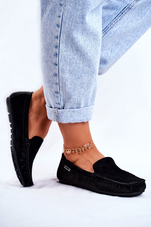 Жіночі лофери шкіряні замшеві чорні Papito