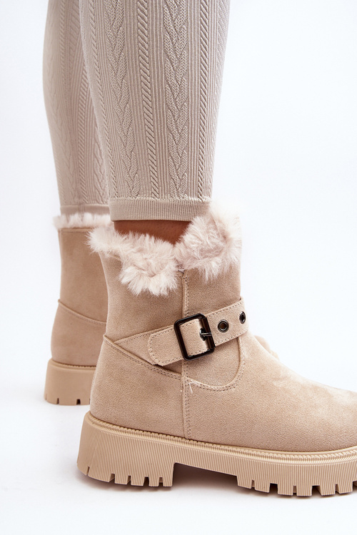 Жіночі чоботи зі штучним хутром на блискавці бежеві Morcos