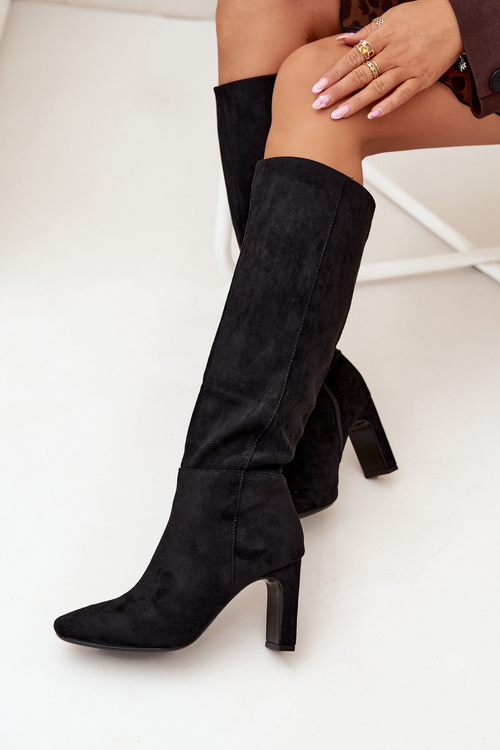 Жіночі Чоботи На Підборах Утеплені Чорні Zamira