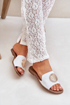 Шкіряні Сандалі З Декорацією На Плоскому Каблуці Білі Zazoo 3047/O