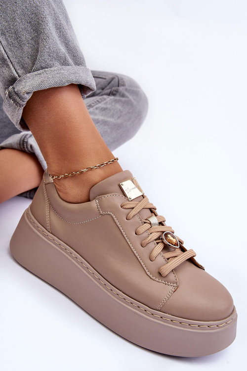 Шкіряне спортивне взуття на платформі Maciejka 06191-04 бежевий