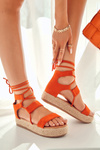 Жіночі зав'язані босоніжки на платформі помаранчеві Amrillo