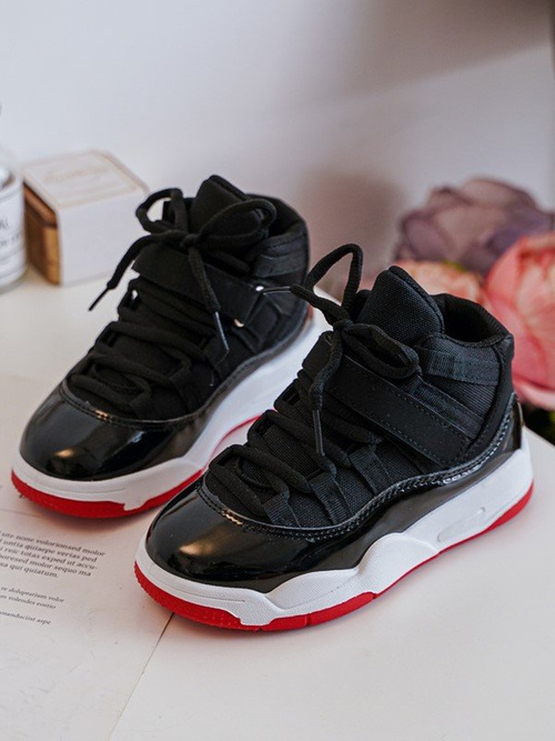 Дитячі спортивні черевики на шнурівці чорно-червоні Darina