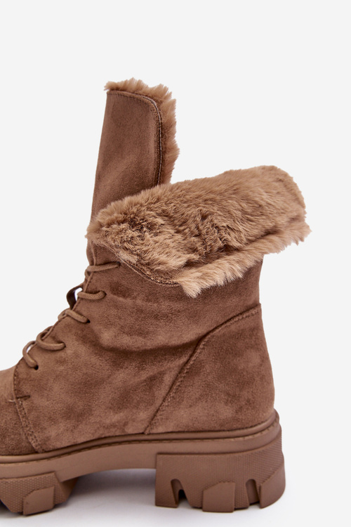 Замшеві черевики на шнурівці з хутряною обробкою темно-бежевого кольору Frendo