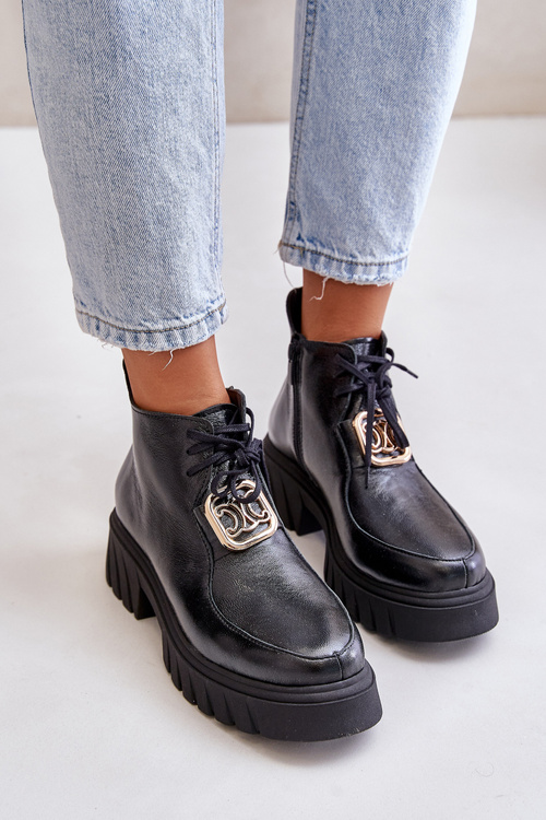 Чорні шкіряні ботильйони Zazoo 2952 із золотим декором