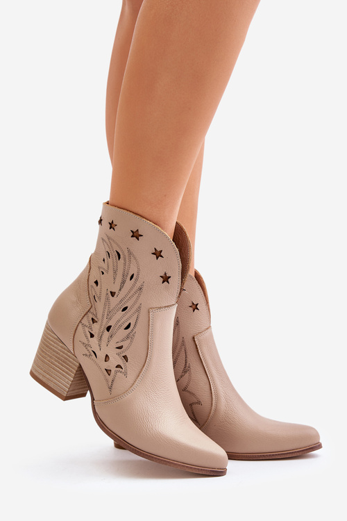 Ковбойські ботильйони з вирізом, шкіряні на підборах, бежеві Lewski 3613