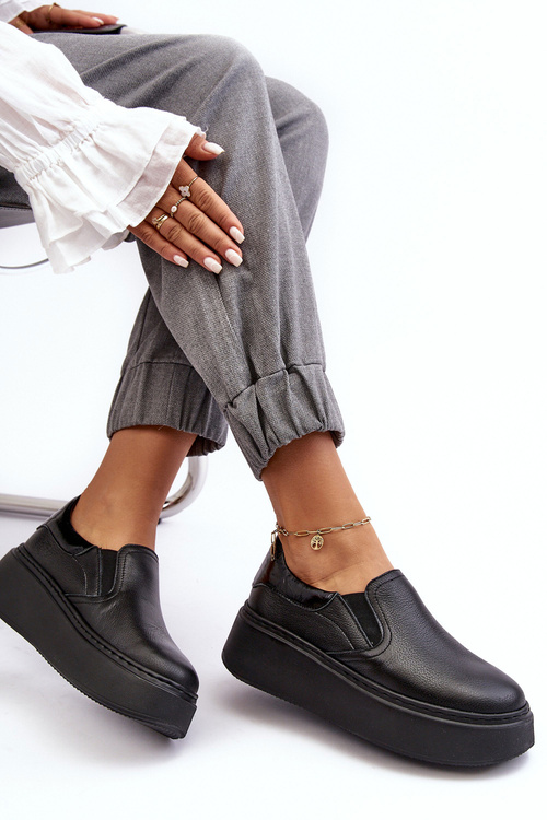 Жіноче шкіряне спортивне взуття на платформі чорного кольору Lemar Manish