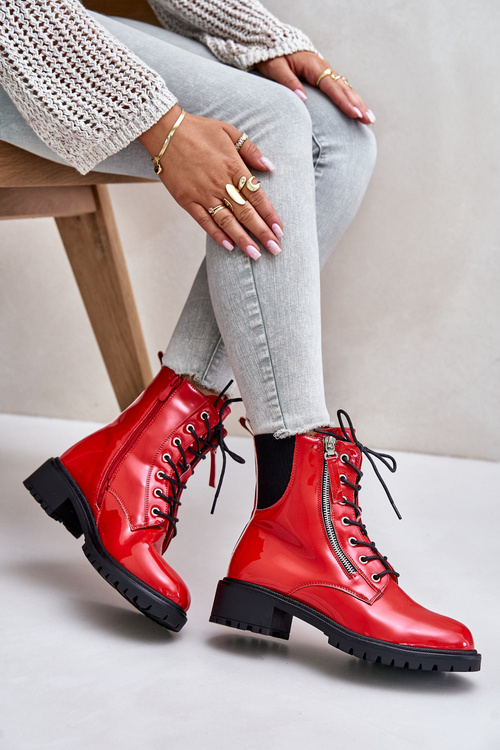 Лаковані робочі черевики із застібкою-блискавкою, утеплені червоного кольору Ravanthia