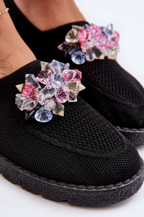 Жіночі сліпони з камінням чорні прості