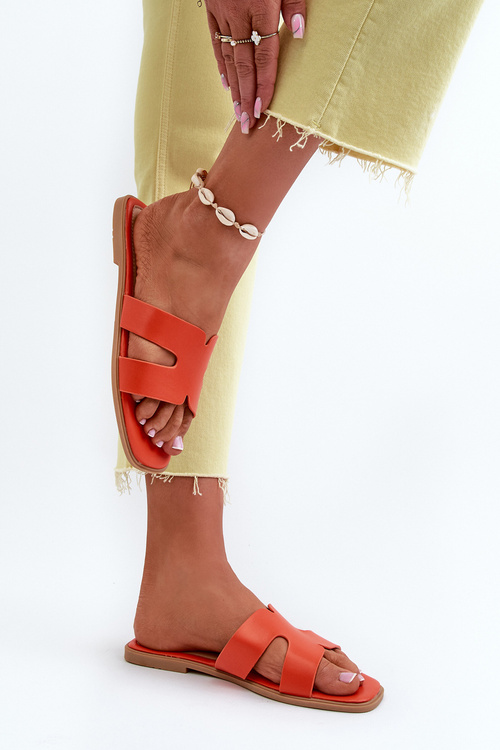 Жіночі плоскі тапочки з вирізами помаранчеві Fiviama