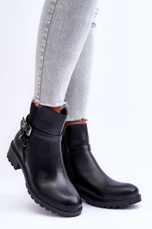 Жіночі шкіряні чоботи з ремінцями чорні норки