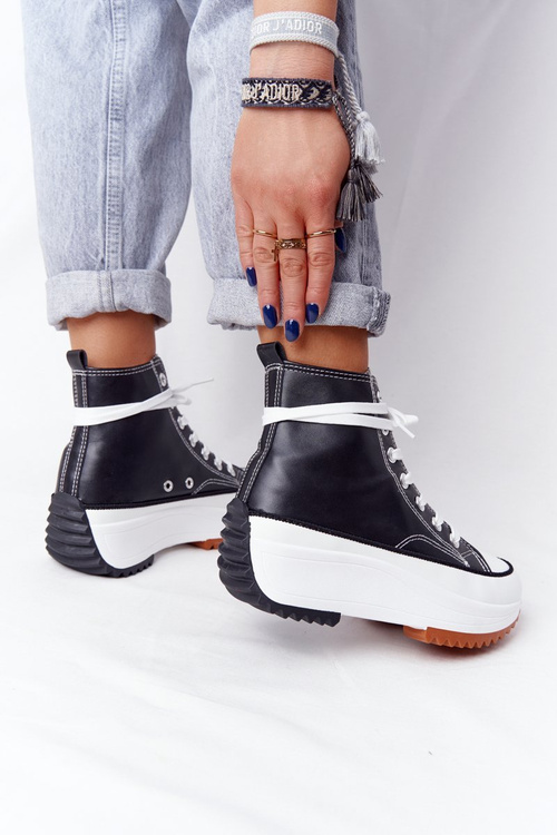 Жіночі шкіряні кросівки на платформі чорні Coachella