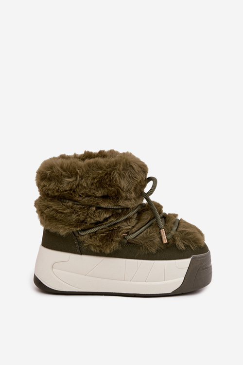 Жіночі зимові чоботи на масивній платформі з шнурками та хутром Kalivira