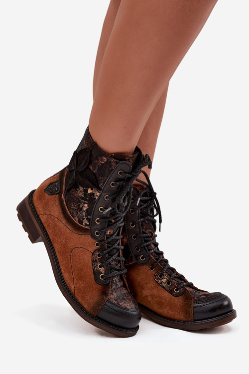 Шкіряні жіночі чоботи з натуральної шкіри на плоскому каблуці Maciejka 07004-29 верблюжий